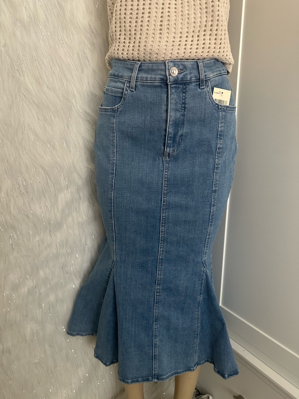 Guess Blue Denim Flare Mermaid Hem Skirt